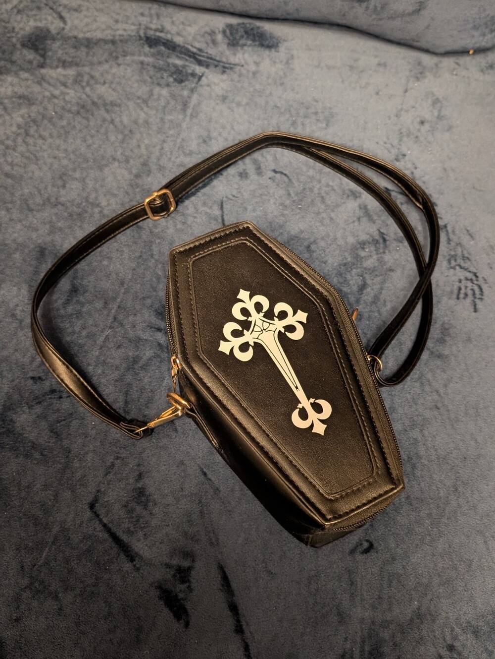 Black Coffin Cross Leatherette Crossbody Bag